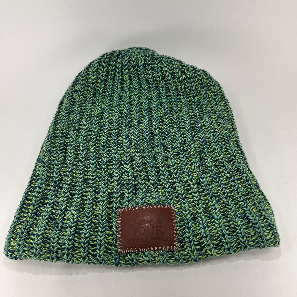 Love Your Melon Beanie Knit Ski Winter Heathered Blue Green Mens USA